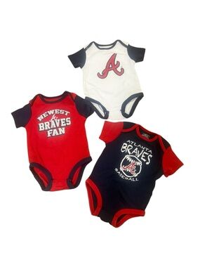 Atlanta Braves Baby One-Piece Bodysuit Set - Red, Navy, White 6-9 Nonths